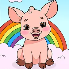 Pig With A Rainbow Coloring Page