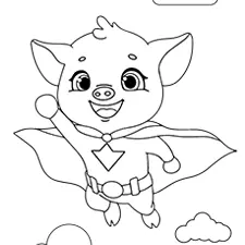 Pig Superhero Coloring Page Black & White