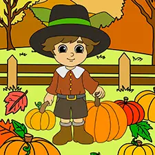 Pilgrim Boy With Pumpkins Colouring Pages