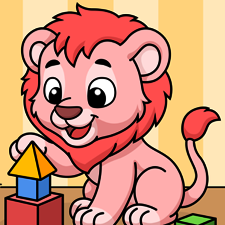 Pink Lion Playing Blocks Printable