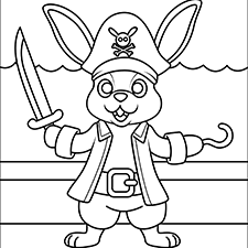 Pirate Bunny Coloring Page Black & White