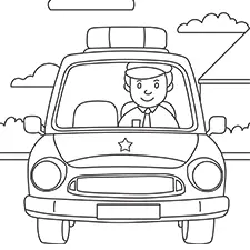 Police Driving A Patrol Car Coloring Page