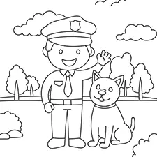 Police Officer With A Dog Coloring Page