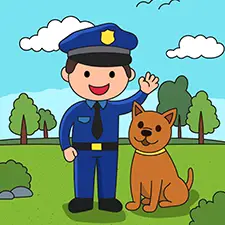 Police Officer With A Dog Coloring Page