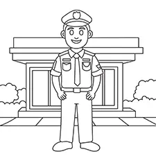 Police Officer By The Station Coloring Page