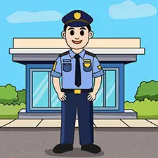 Police Officer By The Station Coloring Page