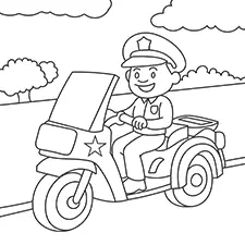 Policeman Riding A Motorcycle Coloring Page