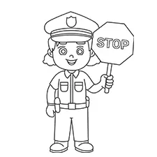 Policewoman With A Stop Sign Coloring Page