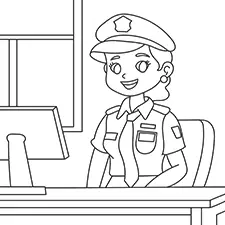 Policewoman In The Office Coloring Page