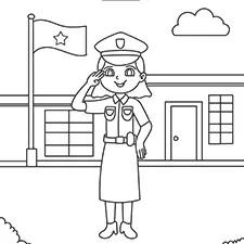 Policewoman Saluting A Flag Coloring Page