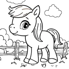 Pony On A Farm Coloring Page Black & White