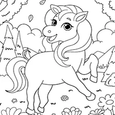 Pony In A Garden Coloring Page Black & White