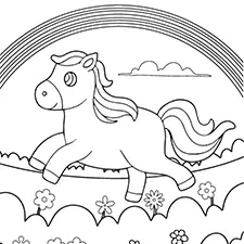 Pony Under A Rainbow Coloring Page Black & White