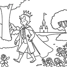 Prince Walking Through The Forest Coloring Page