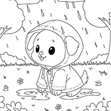 Puppy Wearing A Raincoat Coloring Page