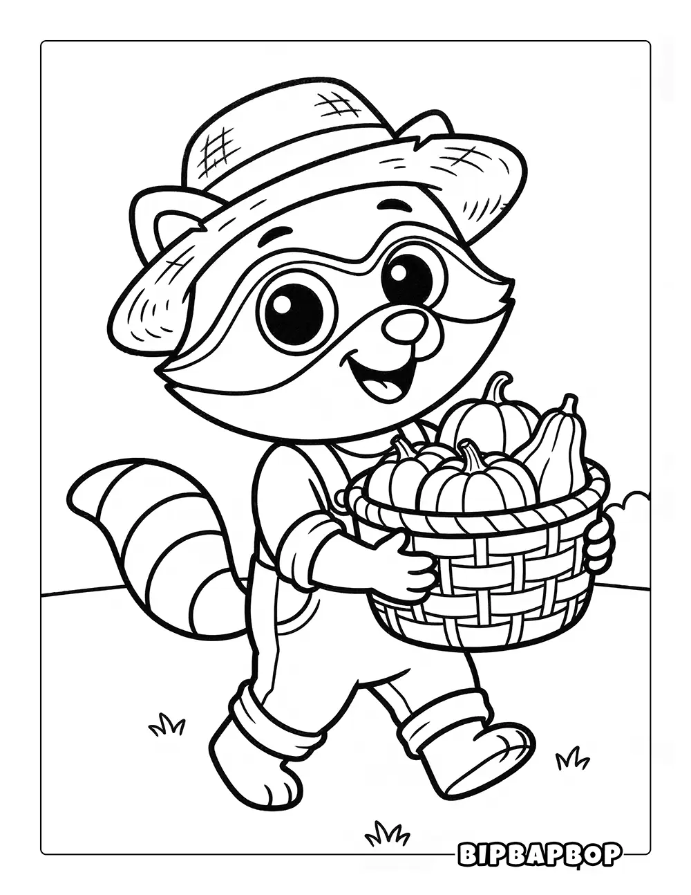 Raccoon Farmer Coloring Page