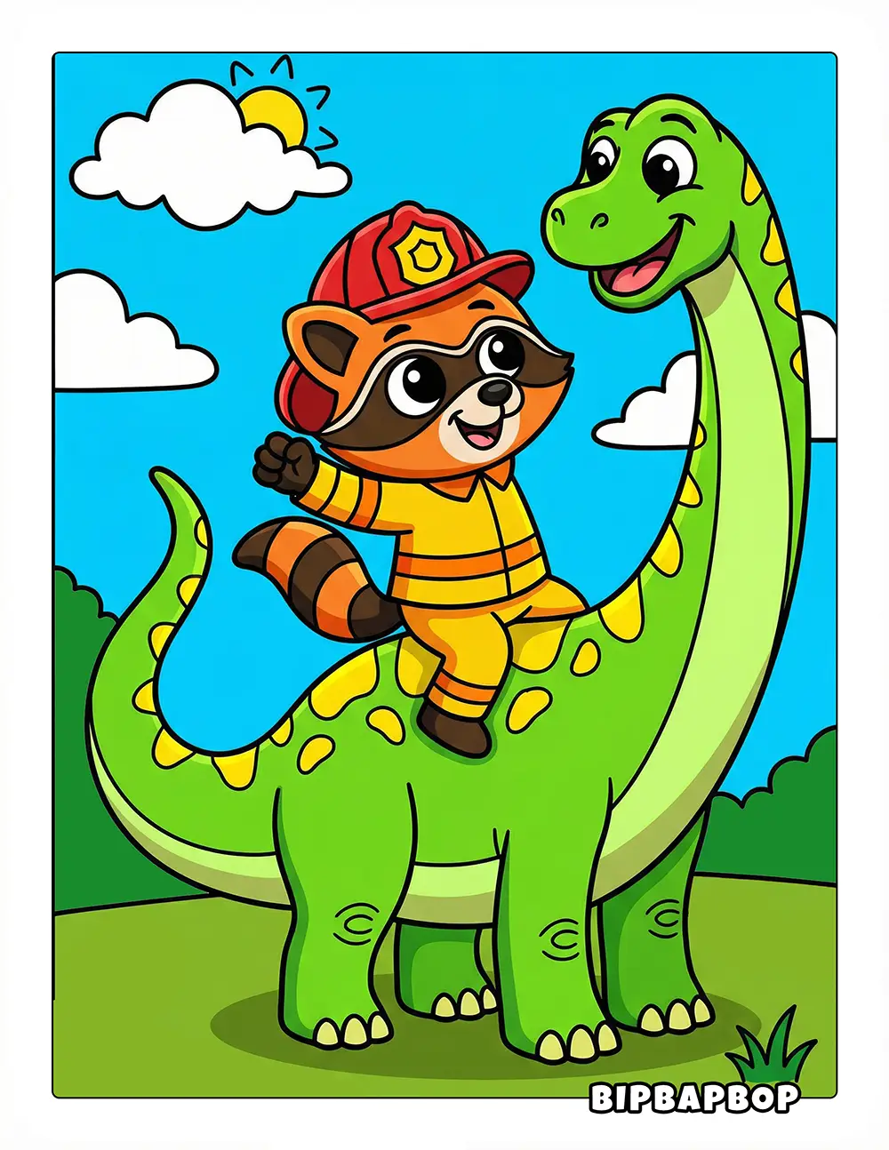 Raccoon Riding Brontosaurus Printable