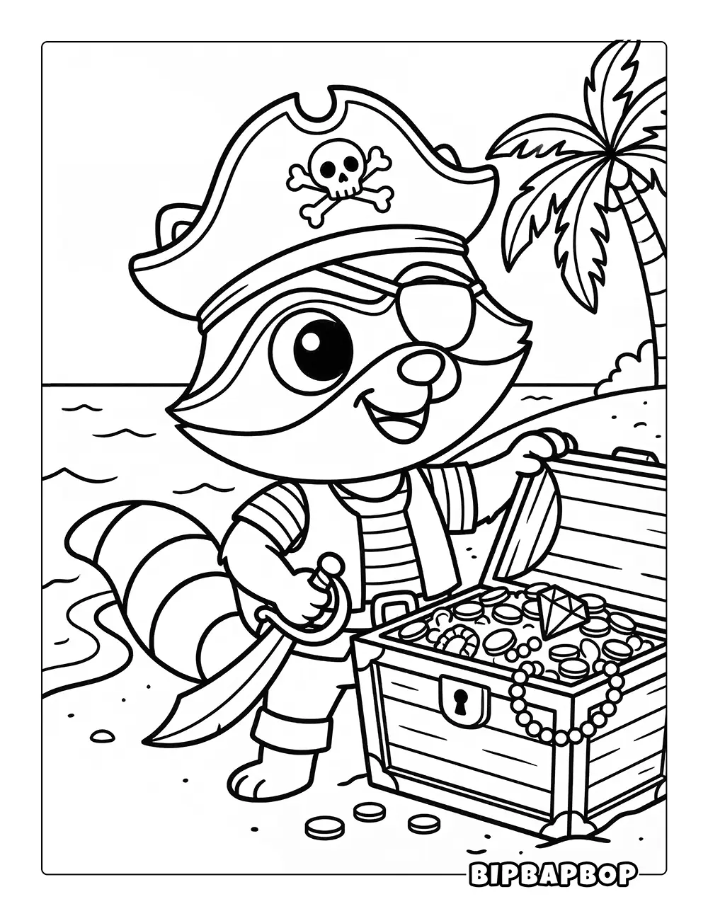Raccoon Pirate Coloring Page