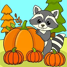 Raccoon In A Pumpkin Patch Coloring Page