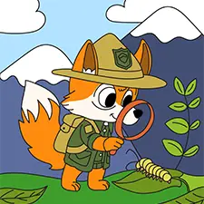 Ranger Fox Observing A Caterpillar Coloring Page