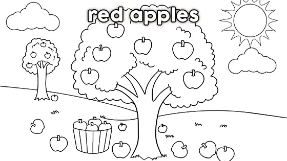Red Apples Coloring Page Black & White