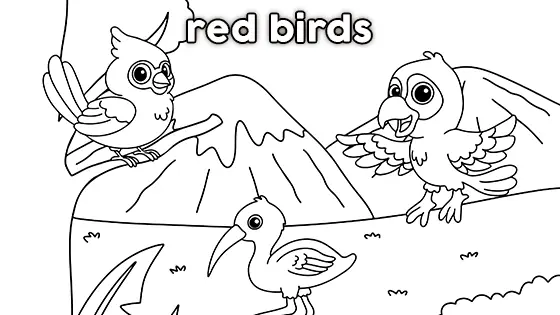 Red Birds Coloring Page Black & White