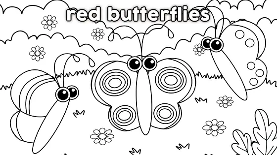 Red Butterflies Coloring Page Black & White