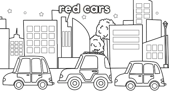 Red Cars Coloring Page Black & White