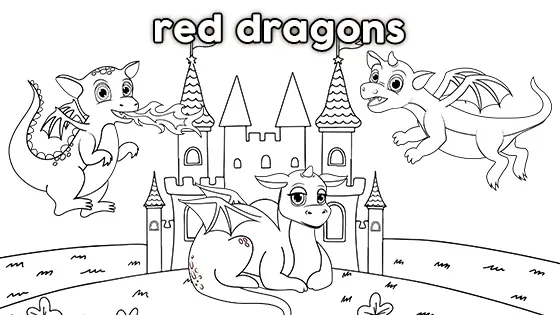 Red Dragons Coloring Page Black & White