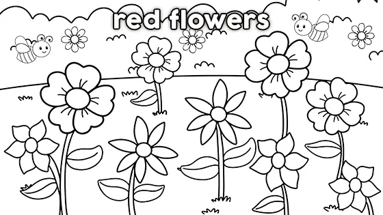 Red Flowers Coloring Page Black & White