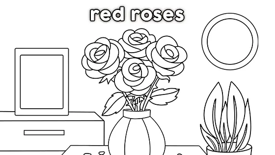 Red Roses Coloring Page Black & White
