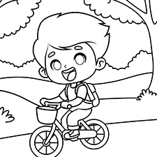 Kid Riding A Bike Coloring Page Black & White