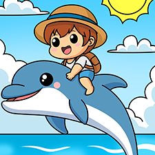 Kid Riding A Dolphin Printable