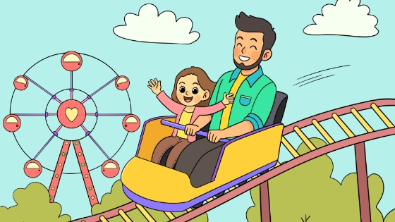 Dad And Child Riding A Rollercoaster Coloring Page