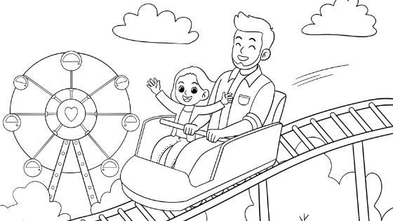 Dad And Child Riding A Rollercoaster Coloring Page