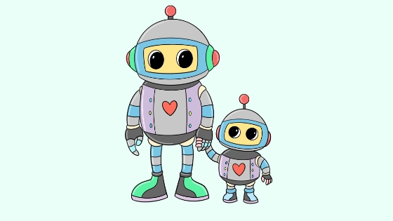 Robot Dad And Child Coloring Page