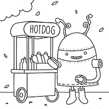 Robot With A Hotdog Stand Coloring Page