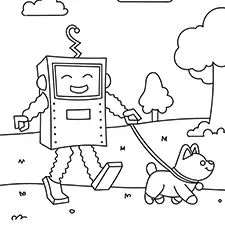 Robot Walking A Dog Coloring Page