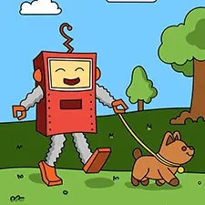 Robot Walking A Dog Coloring Page