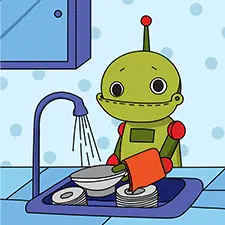 Robot Washing Dishes Coloring Page