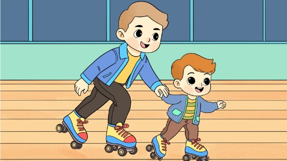 Dad And Child Rollerskating Coloring Page