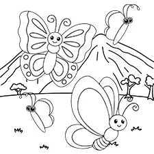 Safari Butterflies Coloring Page Black & White