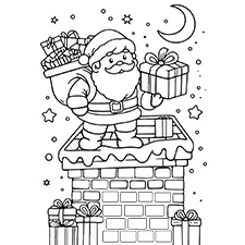 Santa On A Chimney Coloring Sheet Black & White