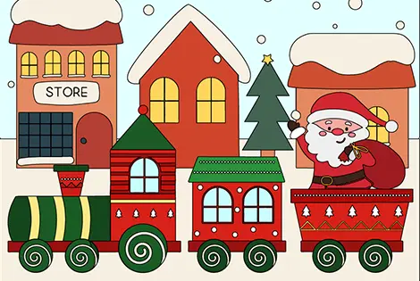 Santa On A Christmas Train Coloring Page