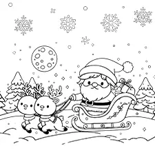 Santa Claus Riding His Sleigh Coloring Pages Black & White