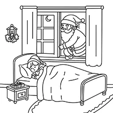 Santa Sneaking In A Sleeping Child's Room Coloring Page