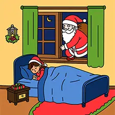 Santa Sneaking In A Sleeping Child's Room Coloring Page