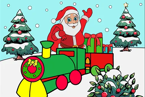 Santa On A Train Coloring Page