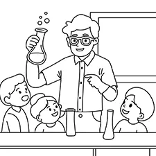 Male Science Teacher Showing An Experiment Coloring Page