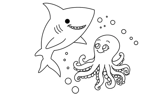 Shark With An Octopus Coloring Page